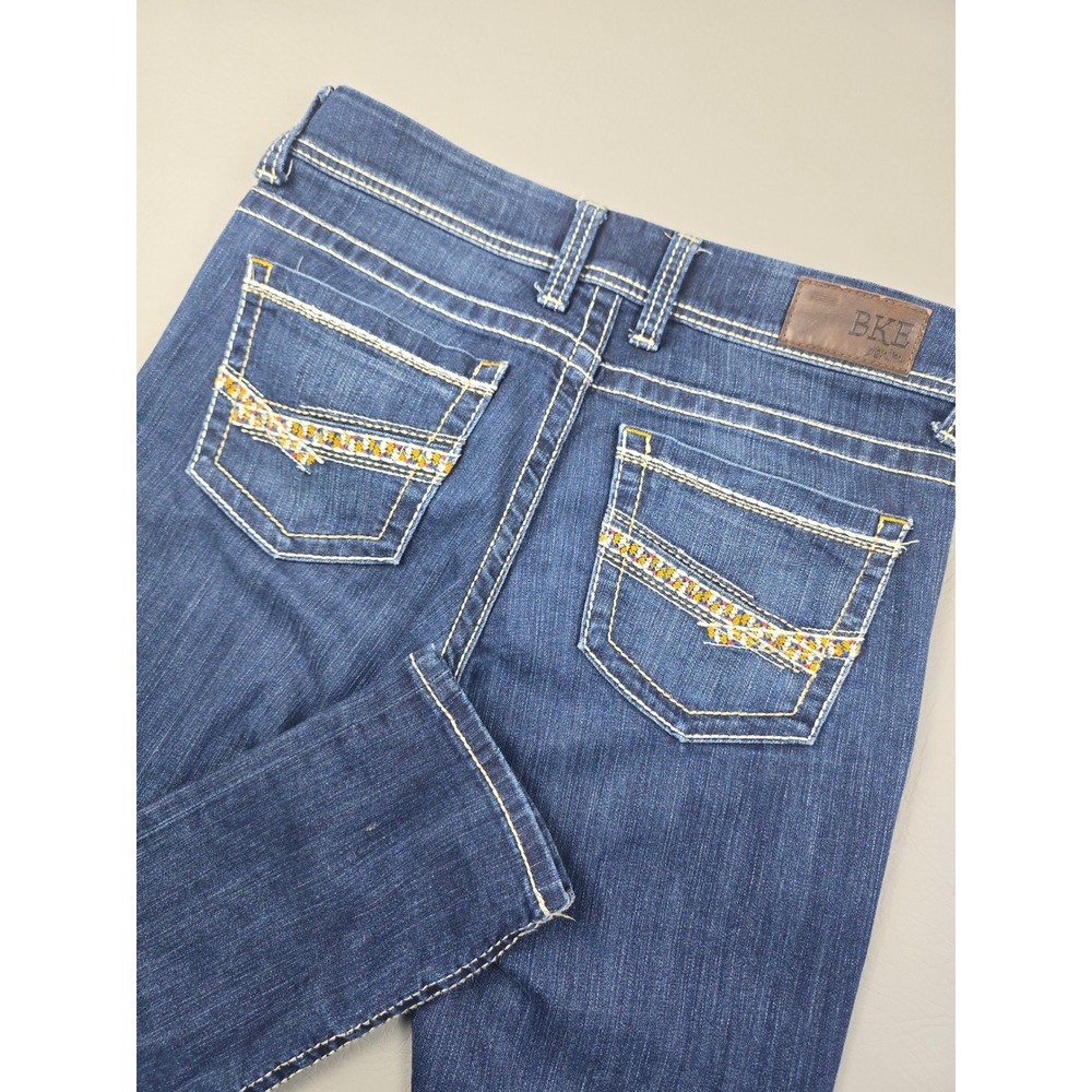 BKE Dakota Straight Leg Jeans Dark Wash Blue Contrast Stitch Womens 28 ABK149